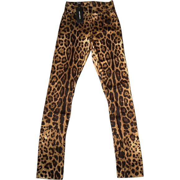 NWT Dolce & Gabbana AUTHENTIC Leopard Stretch Silk HR Skinny Pants Sz EU 40 US 2 - Picture 2 of 13